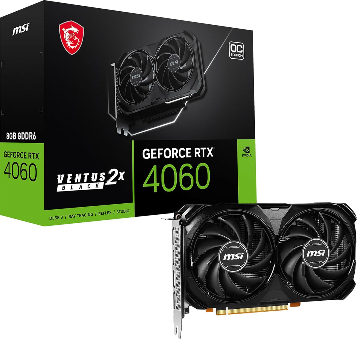 MSI Gaming GeForce RTX 4060 8GB GDDR6 128-bit HDMI/DP NVLink Graphics Card with Torx 4.0 Fan Graphics Card with Ada Lovelace Architecture (RTX 4060 Ventus 2X Black 8G OC)