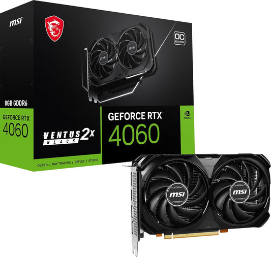 MSI Gaming GeForce RTX 4060 8GB GDDR6 128-bit HDMI/DP NVLink Graphics Card with Torx 4.0 Fan Graphics Card with Ada Lovelace Architecture (RTX 4060 Ventus 2X Black 8G OC)