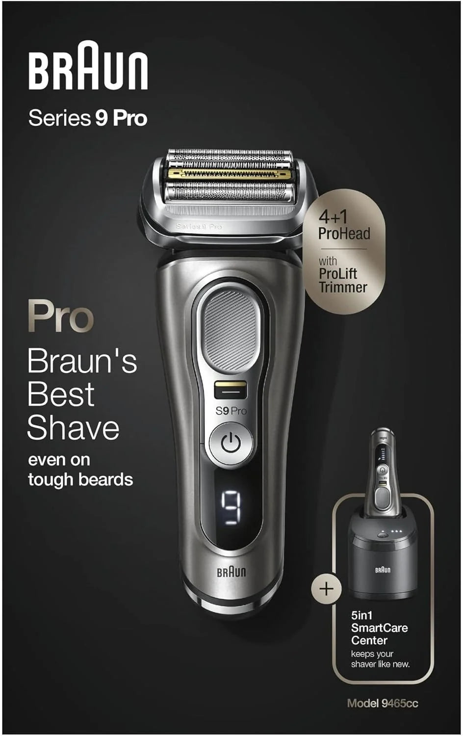 Braun Series 9 Pro Premium Rasierer Herren, Testsieger Stiftung Warentest, 4+1 Scherkopf, Elektrorasierer & Trimmer, Reinigungsstation, 60 Min