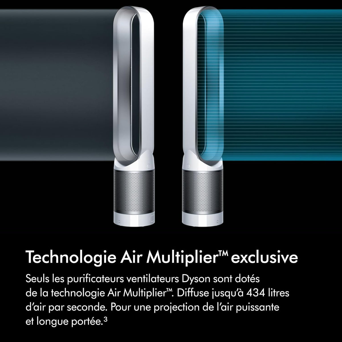Dyson Pure Cool TP00   Bladeless Tower Fan Purifier, 10 Speeds, 434L/s, 360Spend HEPA Filter, Captures 99.95% of Particles, White/Silver