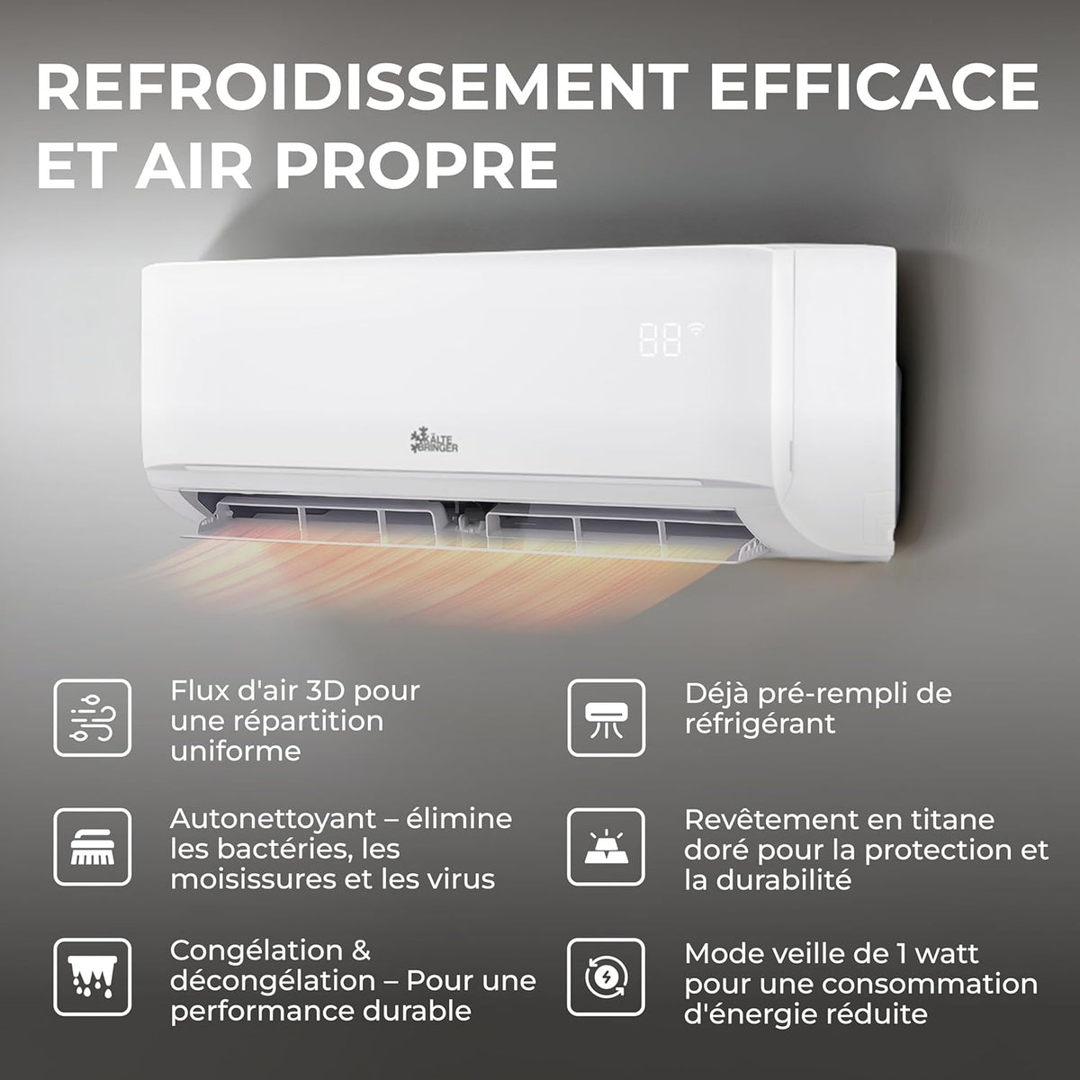 Kaltebringer Split Air Conditioner - 12000 BTU - 3.5 kW - With WiFi and App Heating Function - Very Quiet & Energy Efficient with Wall Mount - German Quality Brand
