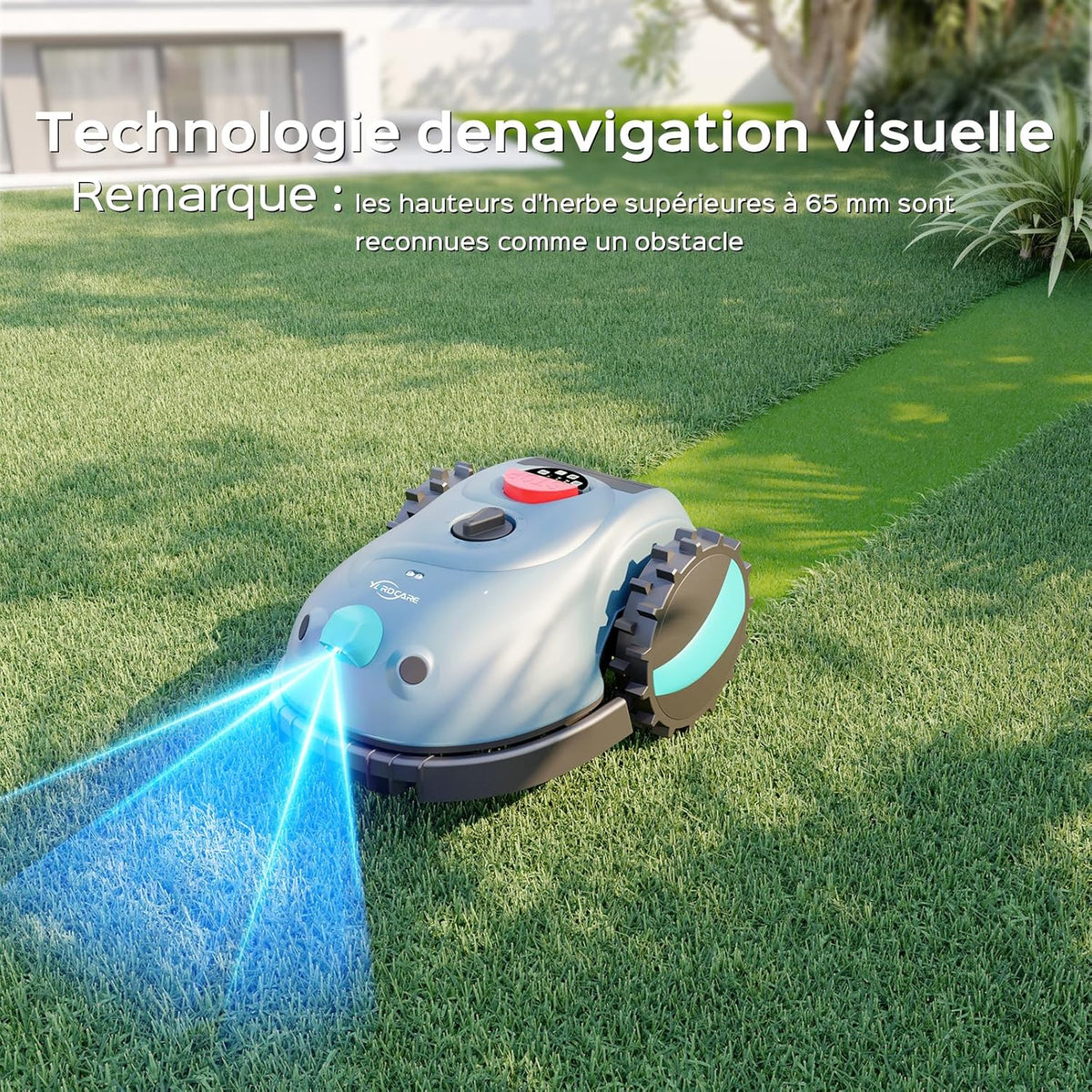 YARDCARE V100 Cordless Robotic Lawnmower with Peripheral, Vision Navigation, Obstacle Avoidance (150 Types), Robotic Lawnmower with 4 Ah Battery, Spare Blade