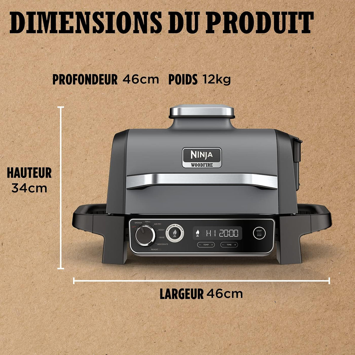 Ninja Woodfire Electric Barbecue, Grill, Smoker & Air Fryer, 7-in-1 Outdoor Barbecue, Grill, Air Fryer, Smoker, Roaster, Oven, Weather Resistant, Non-Stick, Portable, Grey/Black OG701EU