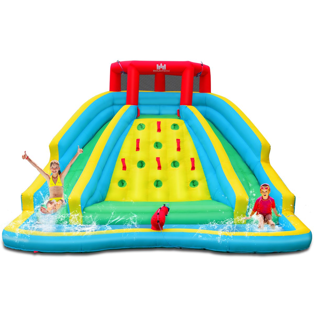 5-in-1 Inflatable Water Slide with Paddling Pool, Inflatable Oxford Play Area with Climbing Wall, Load Capacity 150kg for Ages 3-10 (Blower Not Included)