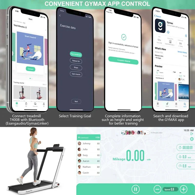2-in-1 Folding Electric Treadmill, 2.25 HP, Under-Desk, with Dual Display and Smart App Control