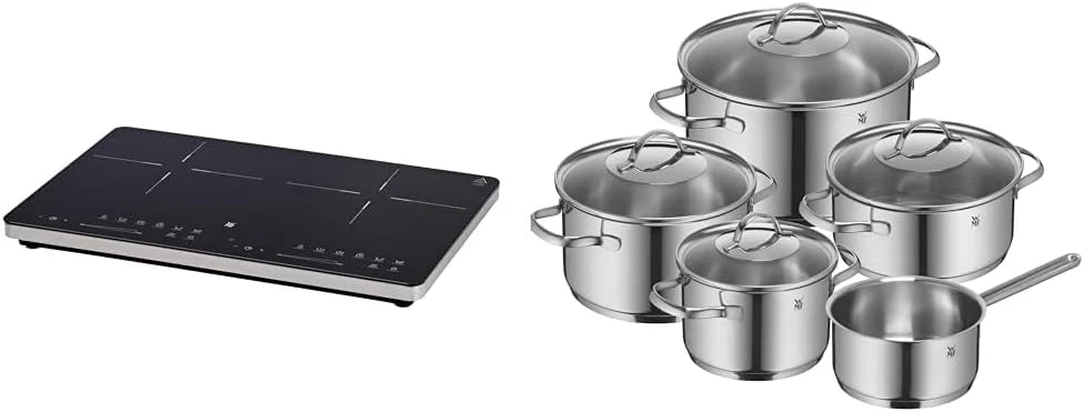 WMF Kult X Doppel- Induktionskochfeld 2 Platten, Kochplatte bis 28 cm, 2 Kochzonen, 8 Stufen, Topferkennung,Touch-Display, Glaskeramik, Timer-Funktion