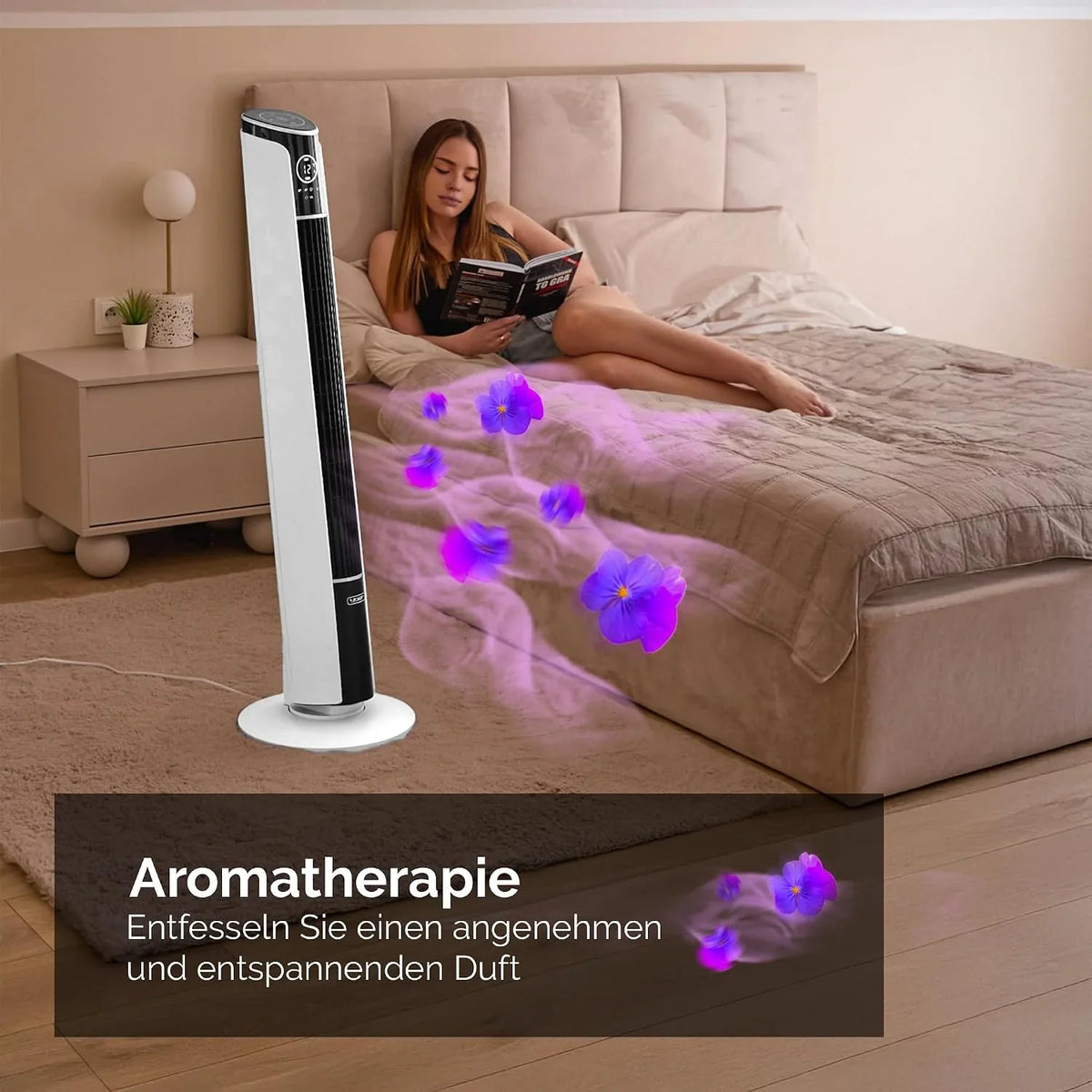 Yoer 29dB Leiser Turmventilator, Ionisator, 10 m Reichweite, Neigungswinkeleinstellung, 12 Geschwindigstufen, 4 Modi, 12 Std. Timer, 90° Oszillation,