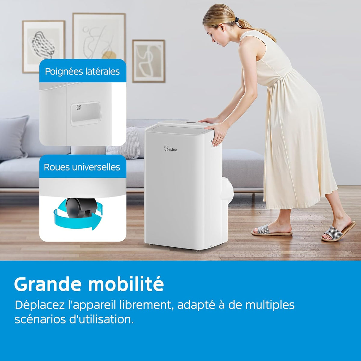 MIDEA 12000 BTU Silent Portable Air Conditioner with Exhaust - 3500W Ready-to-Install Portable Air Conditioner - Reversible Split System - 4 Modes with Window Kit and App Control