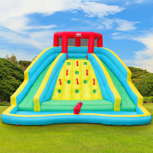 5-in-1 Inflatable Water Slide with Paddling Pool, Inflatable Oxford Play Area with Climbing Wall, Load Capacity 150kg for Ages 3-10 (Blower Not Included)
