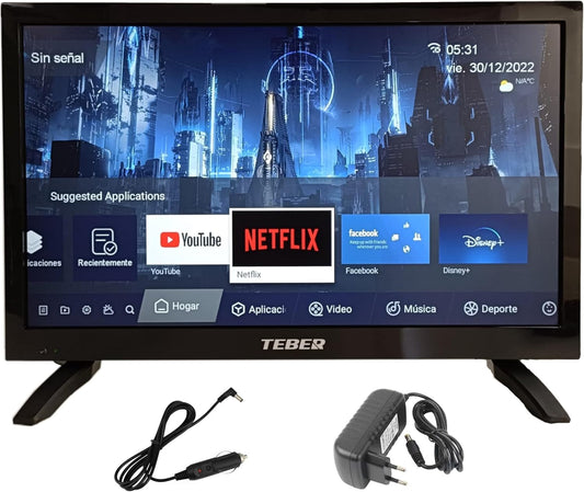 TeBER. 18.5 Inch Smart TV - 12v/24v/230v - Android 11 - Full HD. High resolution 1920x1080. DVB-S2/C/T2/T. For Motorhomes, Kitchens, Bedrooms, Boats, Trucks (19").