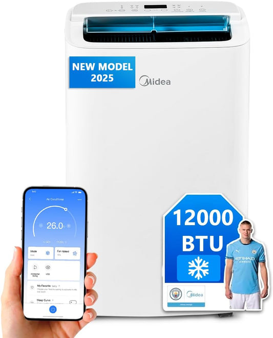 MIDEA 12000 BTU Silent Portable Air Conditioner with Exhaust - 3500W Ready-to-Install Portable Air Conditioner - Reversible Split System - 4 Modes with Window Kit and App Control