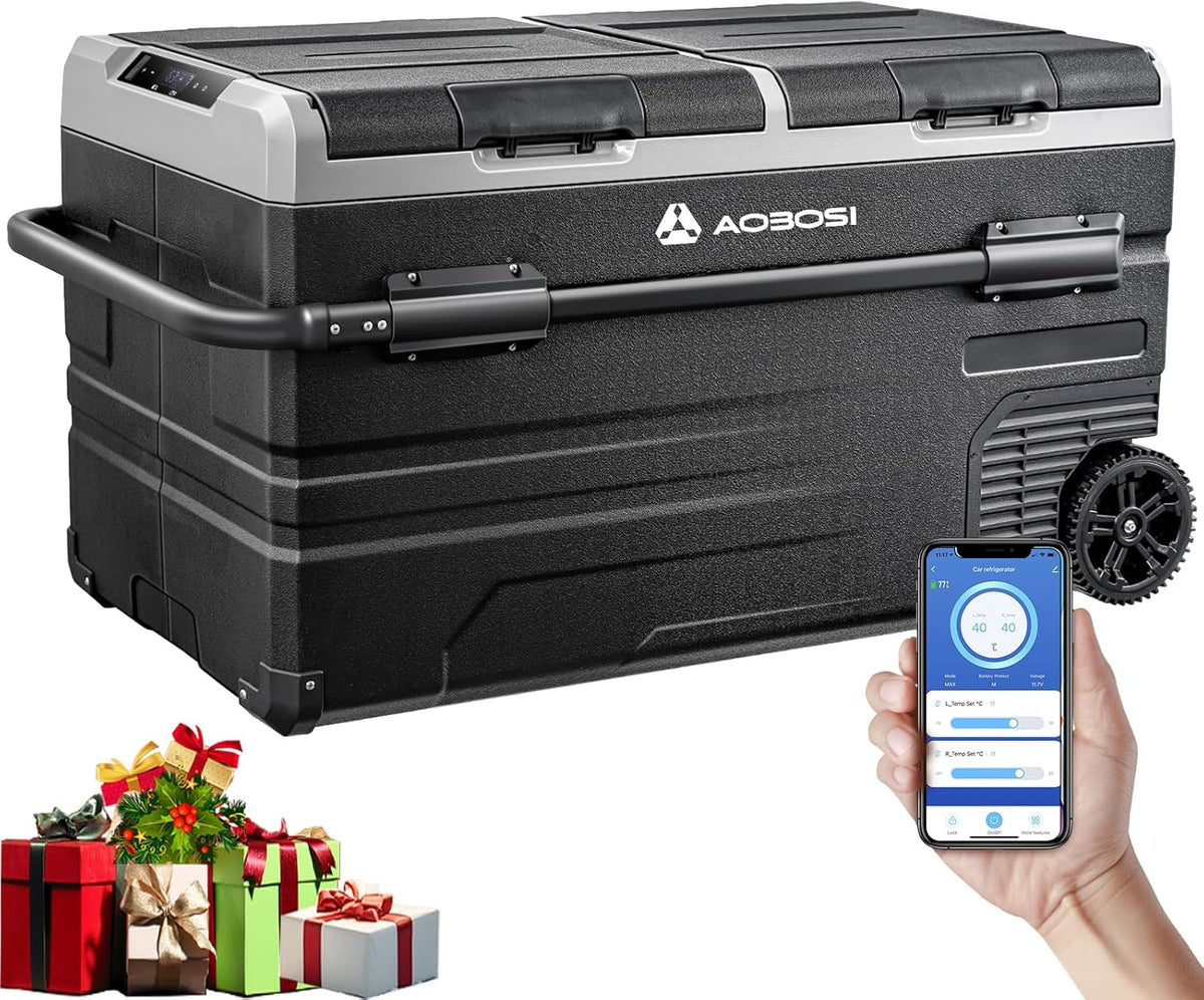 115L Dual Zone Electric Cooler, WiFi APP Compressor Cooler, 12V/24V and 100-240V Camping Fridge, -20 to 20, for Car, Truck, Boat, Camping, Caravan, Travel, Home