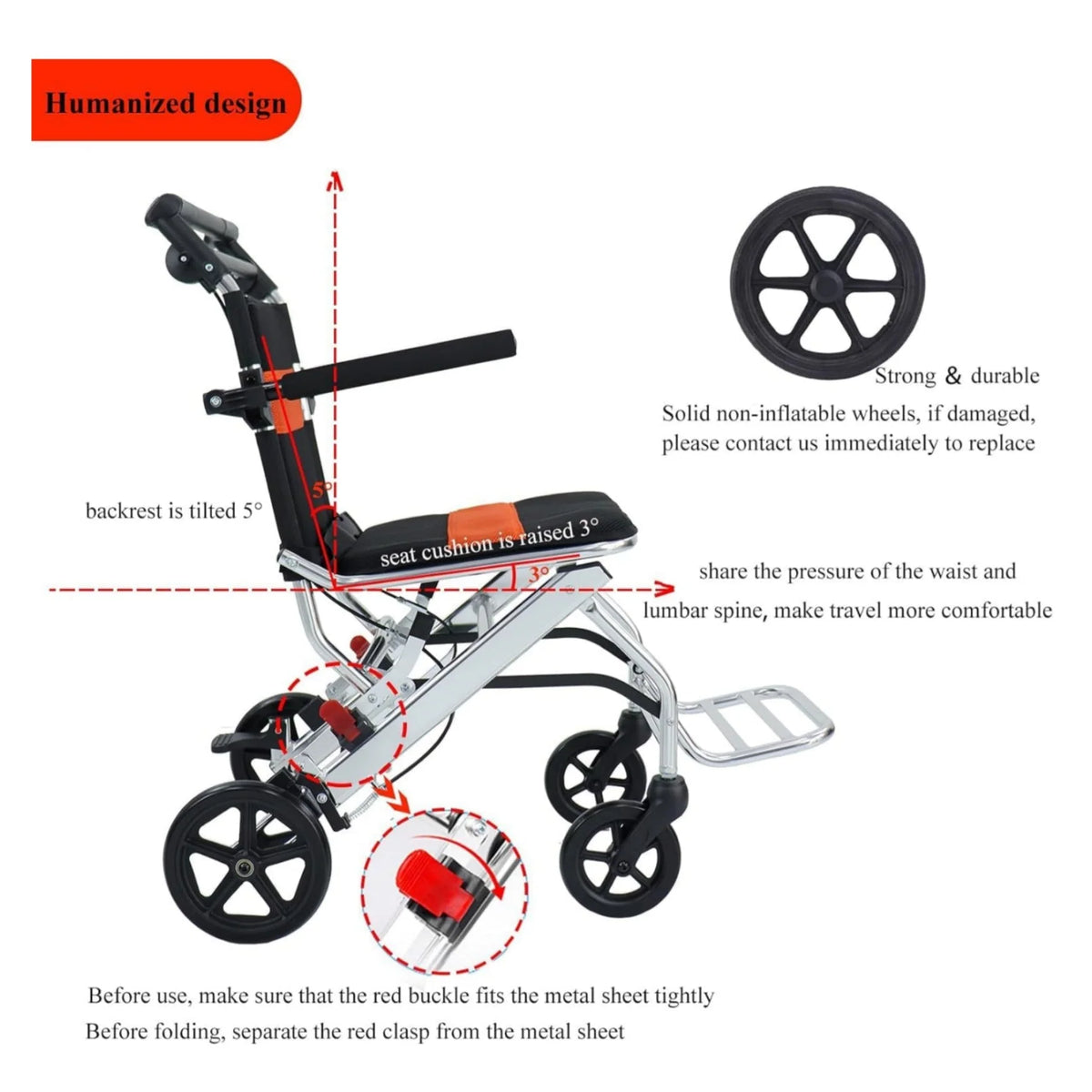 Ultra-Light Portable Folding Wheelchair, Travel-Friendly with Handbrake, 220 lbs Capacity, Ideal for Elderly & Children, 34.2?32.6 Unfolded Dimensions