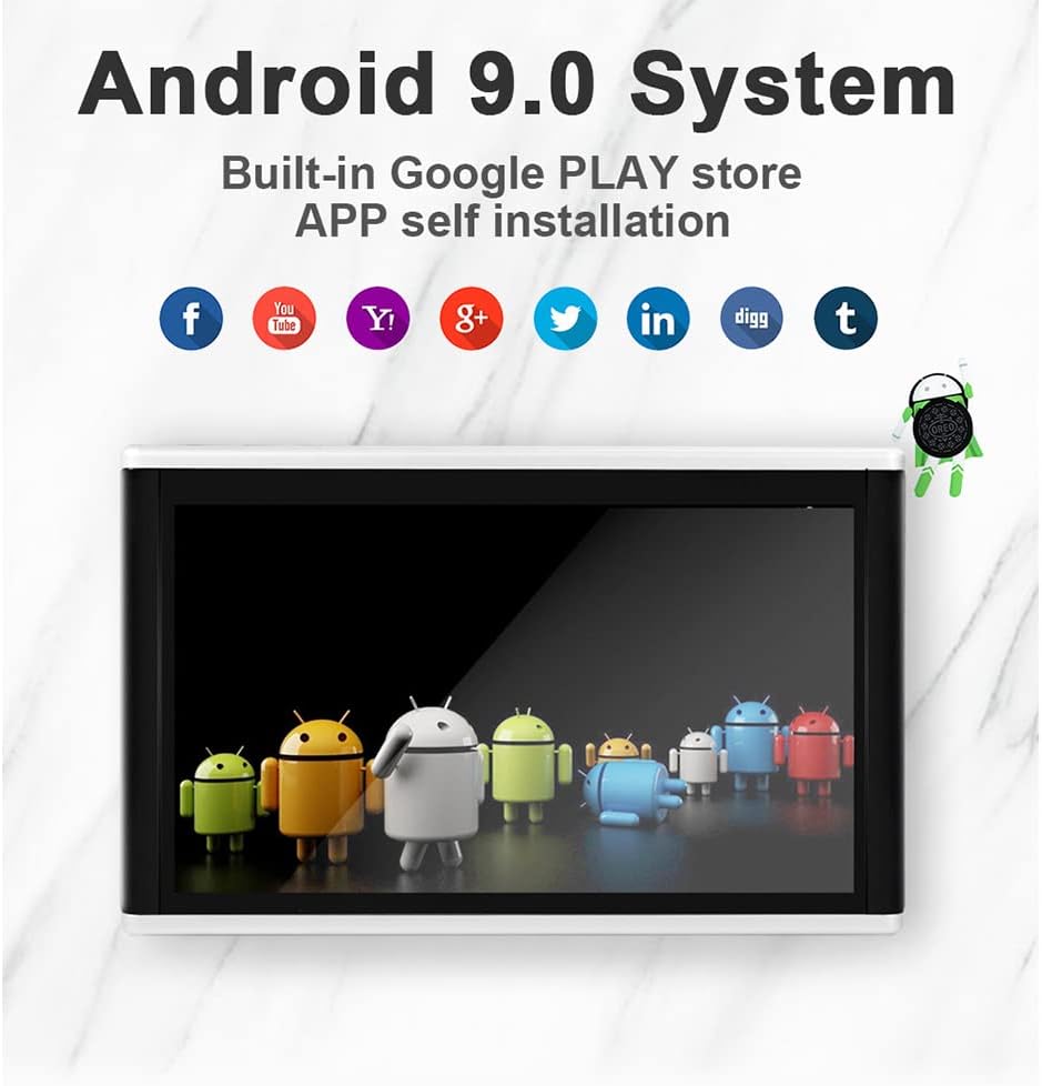 13.3-inch (1080p) HD car headrest video player, Android 9.0, with mounting bracket, IPS touchscreen, 2GB RAM + 32GB storage