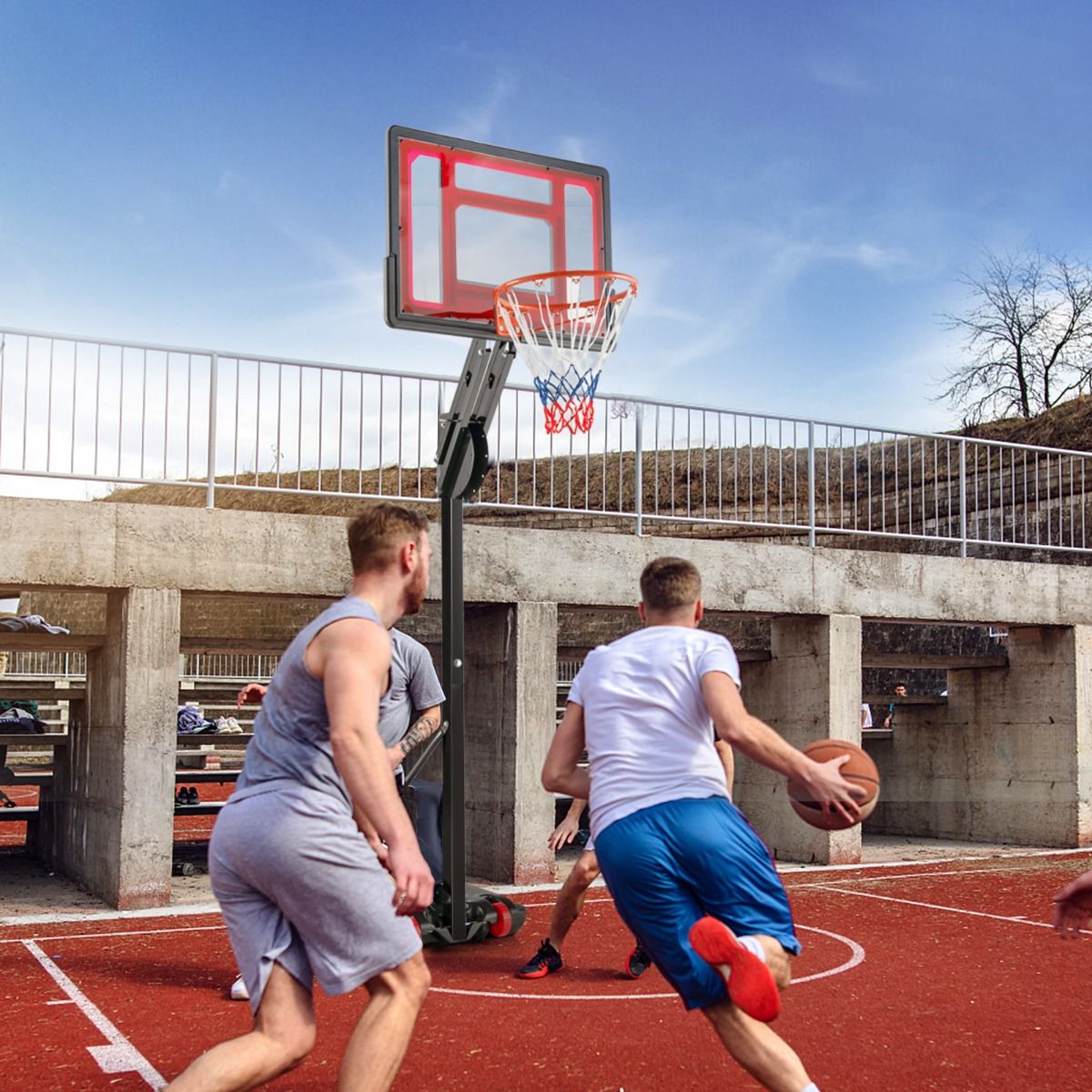 Freestanding Basketball Hoop with Adjustable Height 1.55-3.1m, Basketball Stand with PE Backboard for Children, Yellow