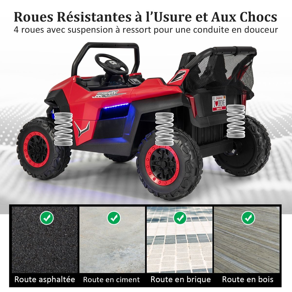 12V Electric Ride-On Car for Children Ages 3-8, 2 Speeds, Spring Suspension, 59KG Load Capacity, 118x74x71CM, Black/Pink/Red