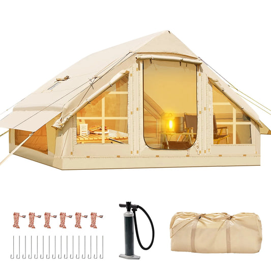 Campervan inflatable for 6 people with pump, familiar Glamping tent of 10 feet x 7 feet Easy installation 4 stages waterproof windproof at the front Blow Up Tent Cabina Oxford of luxury with windshield and rear door -