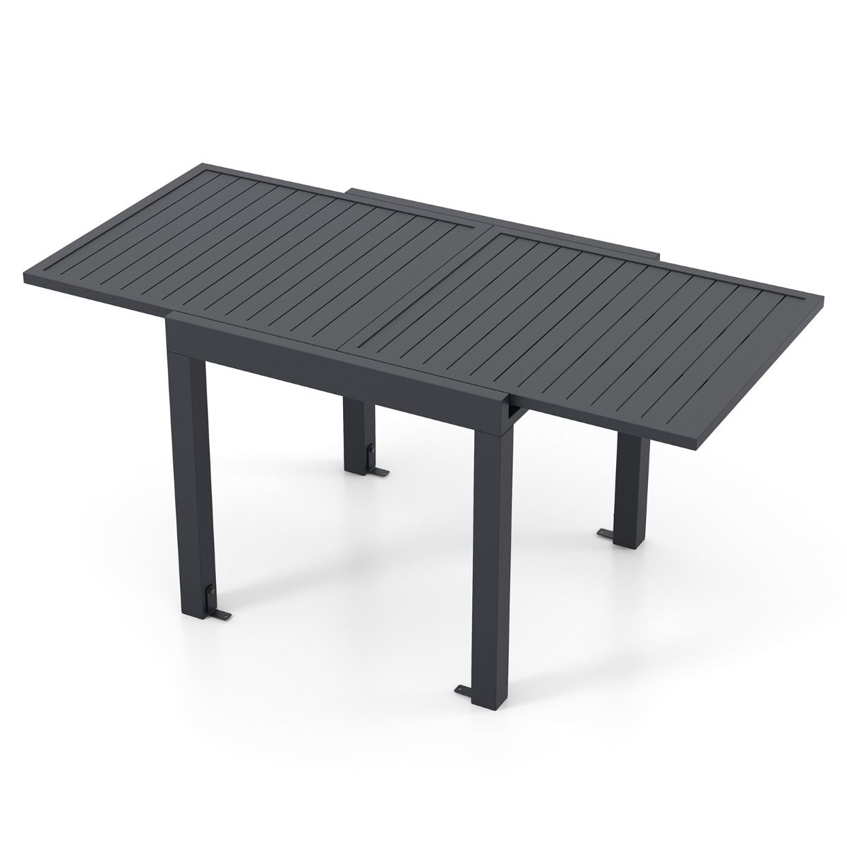 Extendable Aluminum Garden Table, Adjustable from 80 to 160 CM, Outdoor Dining Table with Slatted Top for 4-6 People, Dark Grey