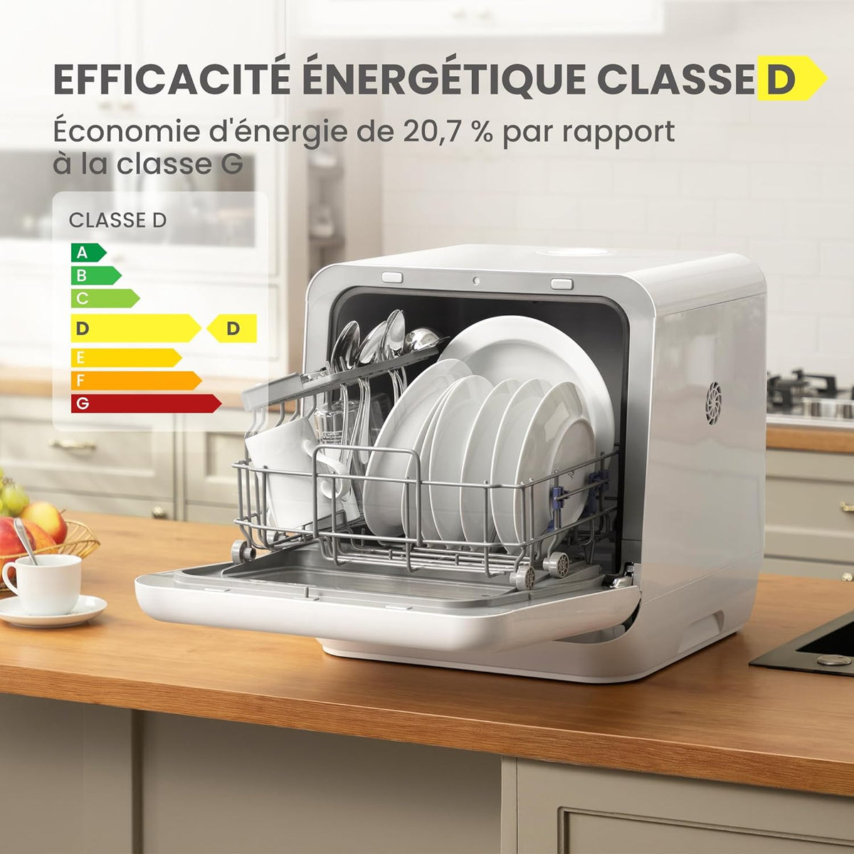 COMFEE' Countertop Dishwasher, Mini Tabletop Dishwasher with 6 Programs, Steam Wash, Baby Care and Fruit Wash, No Plumbing Required, Delay Start, 72-Hour Storage, White