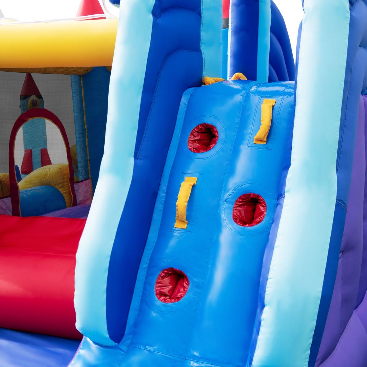 Inflatable Castle with Water Slides, Rocket Theme for Children, Swimming Pool, Jumping Area, Water Gun, Climbing Wall, 850W Blower, Multicoloured -