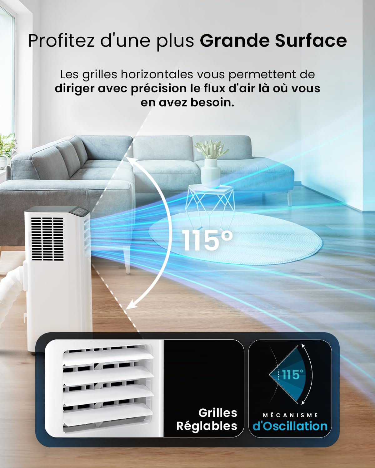 Pro Breeze 4-in-1 Portable Air Conditioner 9000 BTU - Powerful WiFi-compatible air conditioner with app - 24-hour timer, remote control and window kit included for bedroom, living room 22m2 [Energy Class A]
