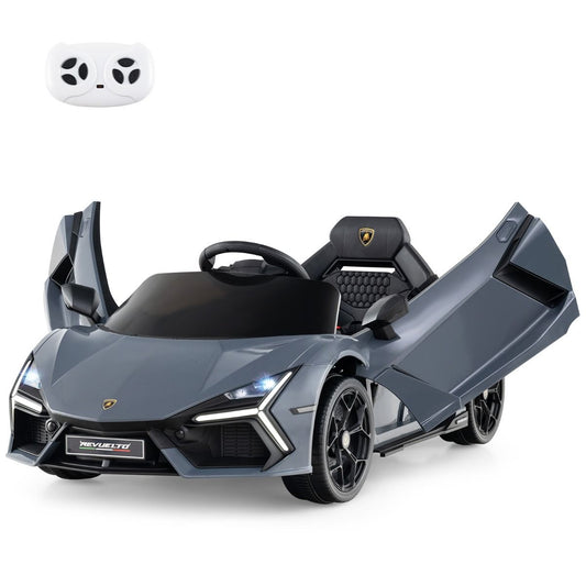 Revuelto Licensed 12V Electric Ride-On Car for Children with Remote Control and Hydraulic Doors, Suitable for Ages 37-95 Months, Grey/Orange