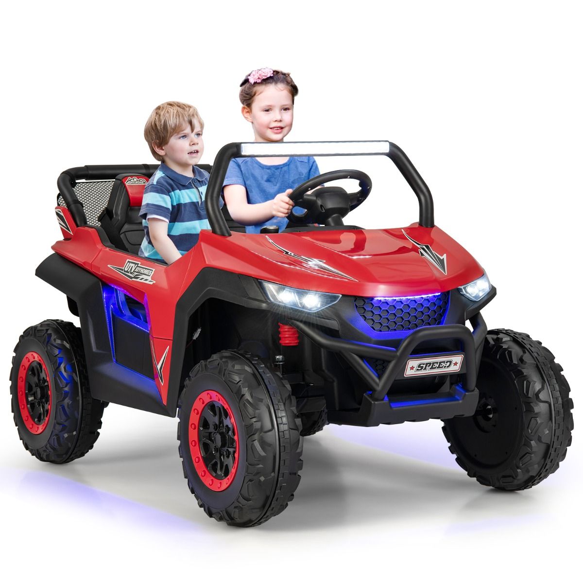 12V Electric Ride-On Car for Children Ages 3-8, 2 Speeds, Spring Suspension, 59KG Load Capacity, 118x74x71CM, Black/Pink/Red