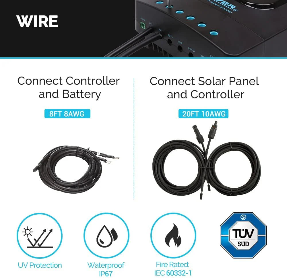 400 Watt 12 Volt Premium 4 Pcs 100W Panel+40A MPPT Charge Controller+ Bluetooth Module Fuse+ Mounting Z Brackets+Adaptor Kit +Tray Cables Set, 400W, Grid 12V Solar Power System
