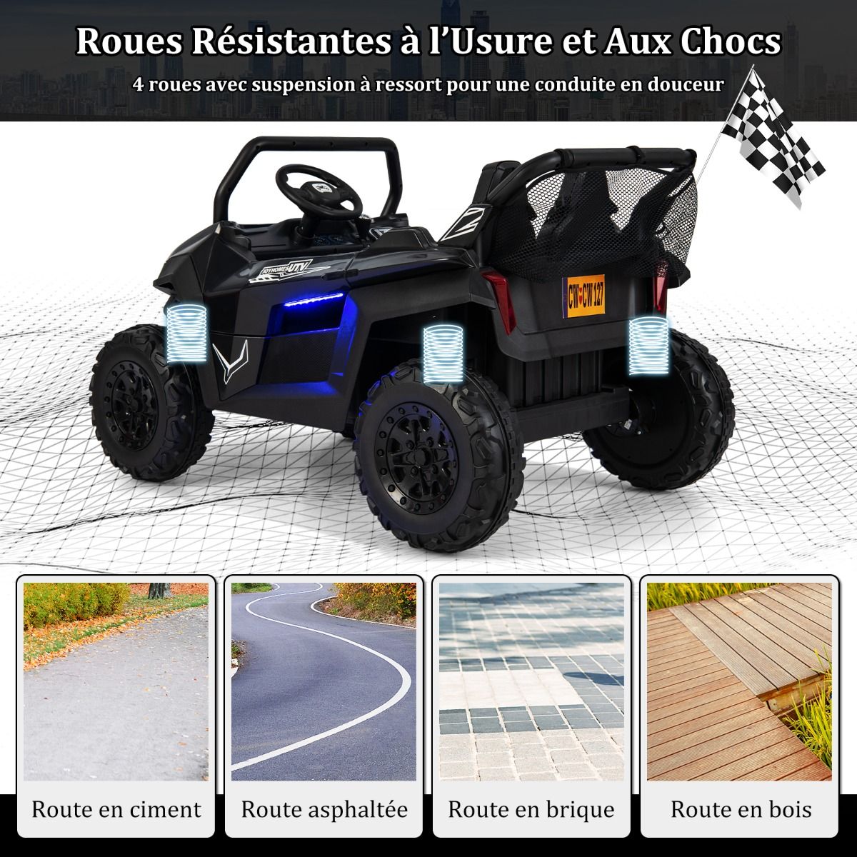 12V Electric Ride-On Car for Children Ages 3-8, 2 Speeds, Spring Suspension, 59KG Load Capacity, 118x74x71CM, Black/Pink/Red