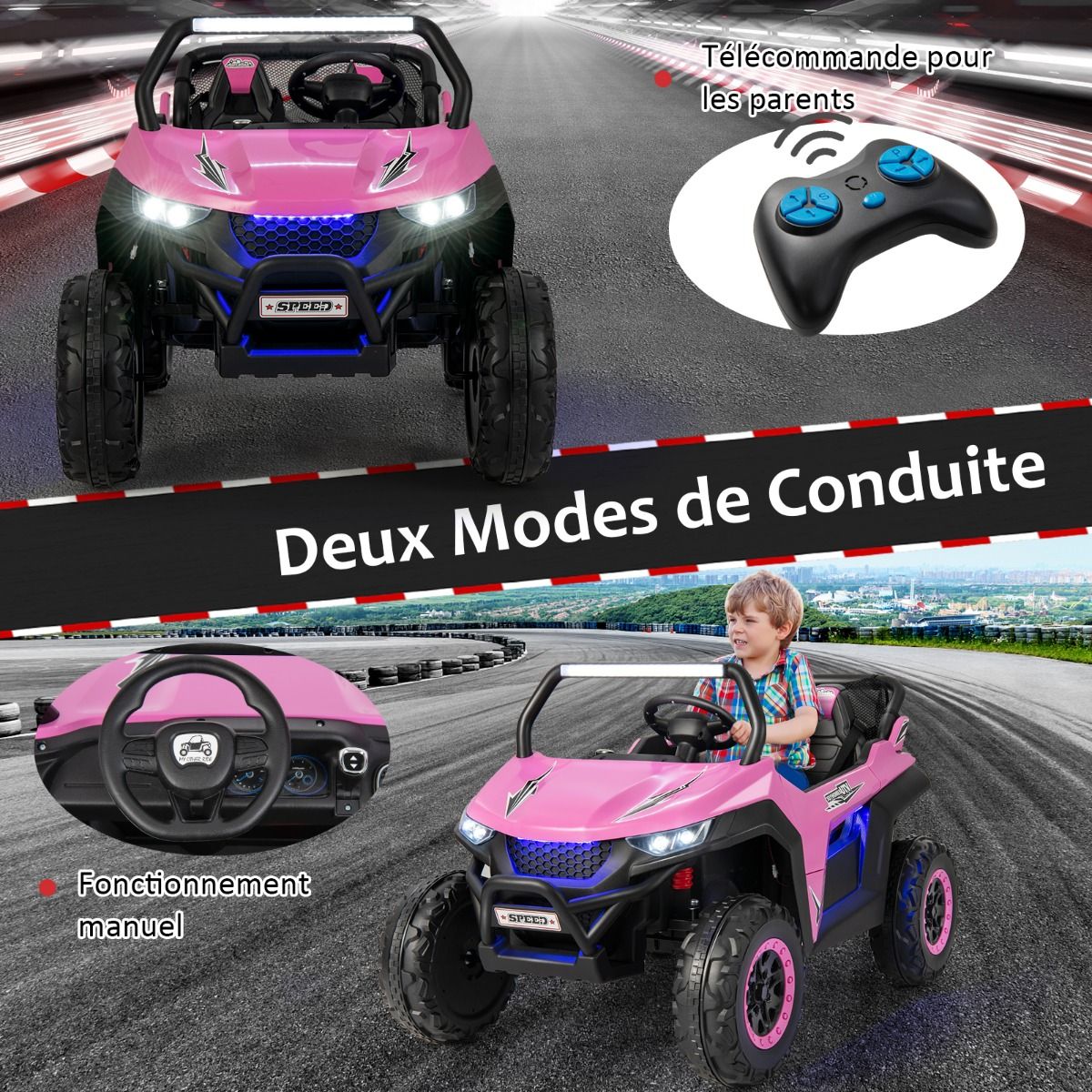 12V Electric Ride-On Car for Children Ages 3-8, 2 Speeds, Spring Suspension, 59KG Load Capacity, 118x74x71CM, Black/Pink/Red