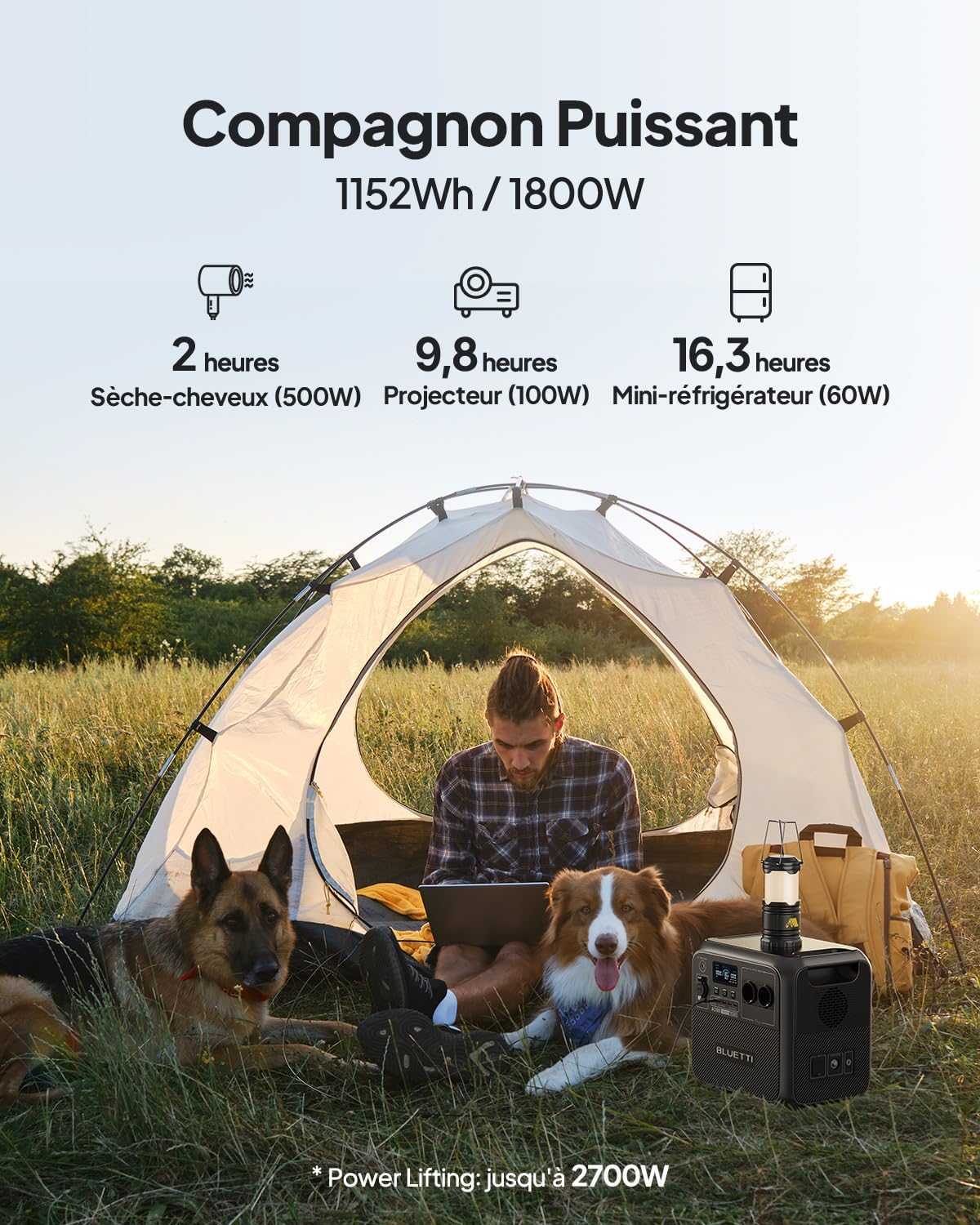 BLUETTI AC180 Portable Electric Generator, 0-80% in 45 Min, 1152Wh LiFePO4 Battery with 2 AC Outputs 1800W (2700W Peak), Portable Power Station for Camping, Travel, Power Outages