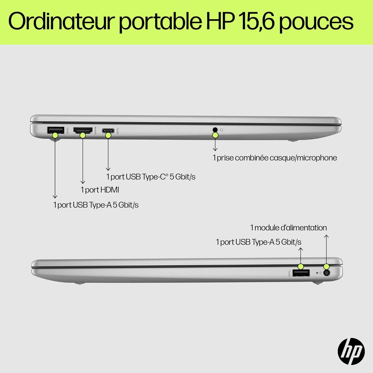 HP 15-fd0004sf Laptop 15 6" FHD Laptop PC (Intel Core i3-N305 RAM 8 GB SSD 512 GB Intel UHD Graphics Windows 11) Laptop Silver AZERTY Keyboard