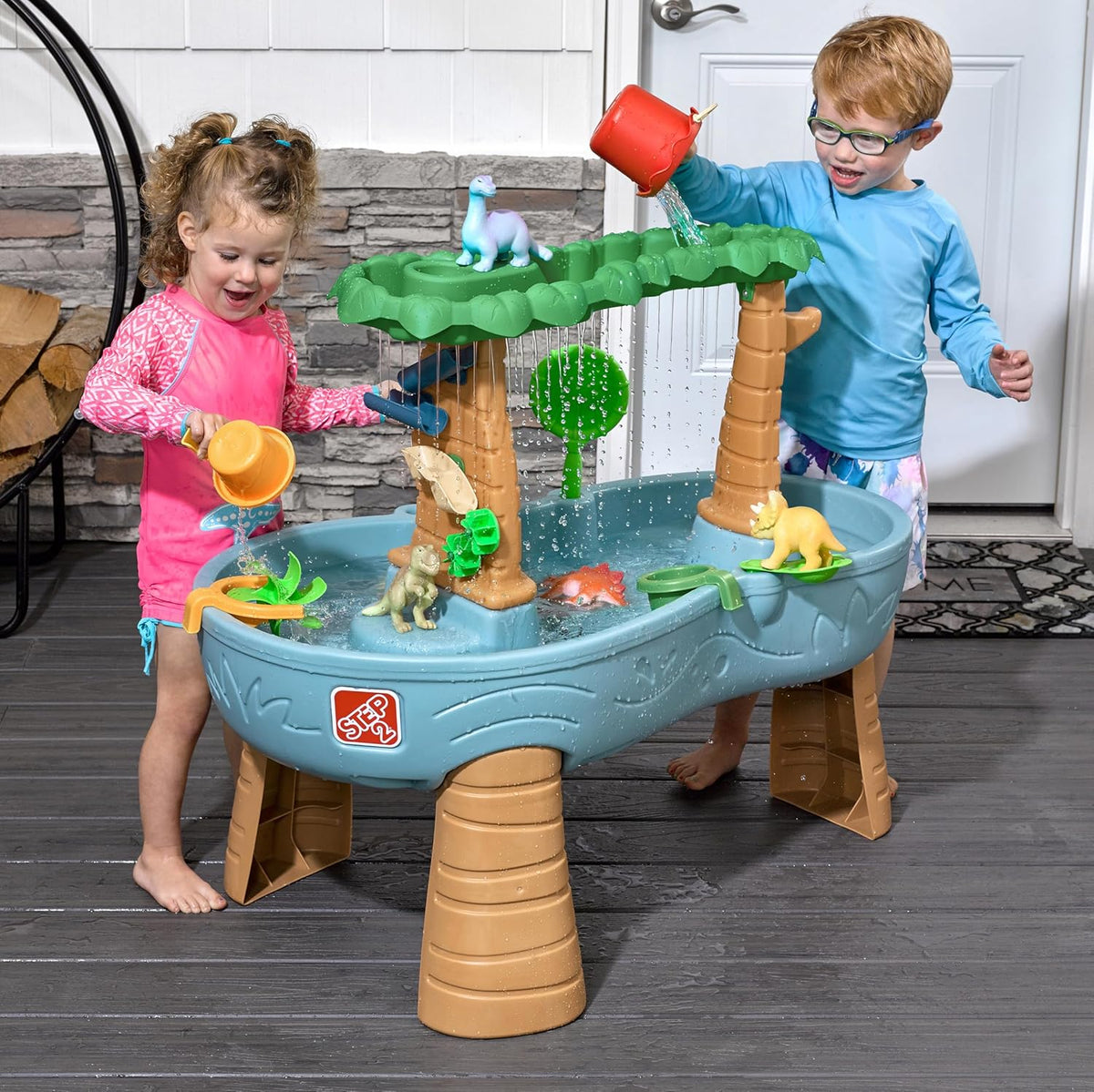 Rain Shower Splash Water Table with 13 Accessories - Blue & Green | Water Play Table | Garden Activity Table, Water Activity Table | Outdoor Water Table