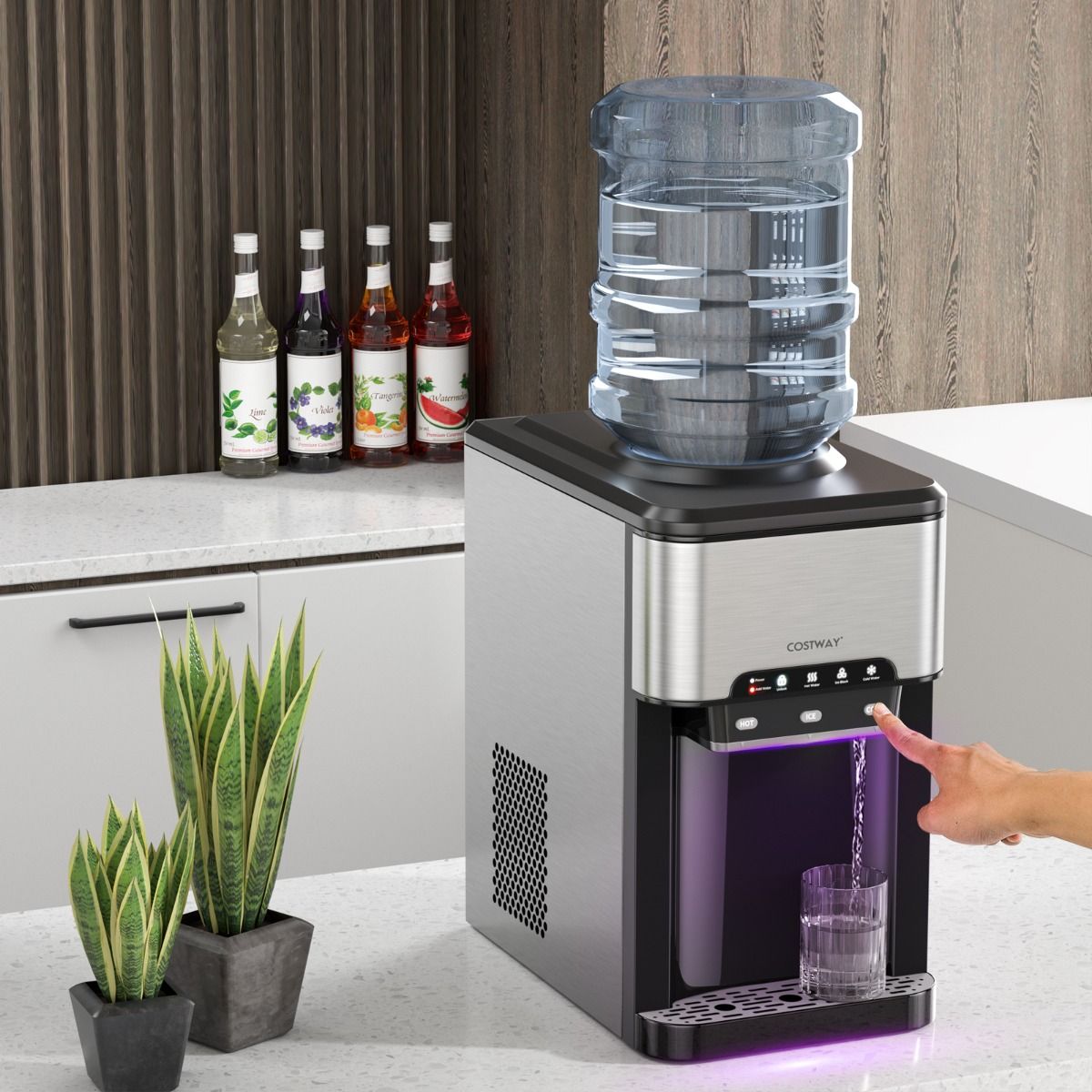 3-in-1 Ice Maker with Hot/Cold Water Dispenser, 20 kg in 24h, Ice Cubes 6-13 min for Home, Office, Bar -