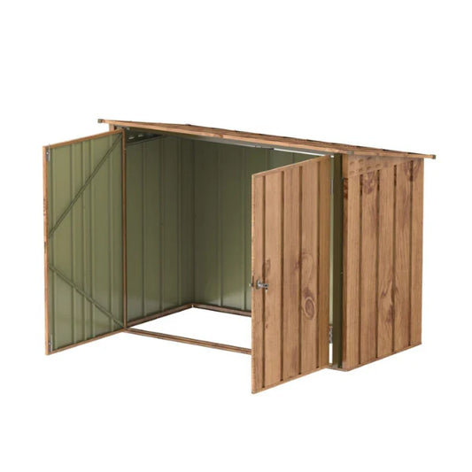Metal bicycle shelter, 1.74m, wood-effect finish, with anchoring kit -