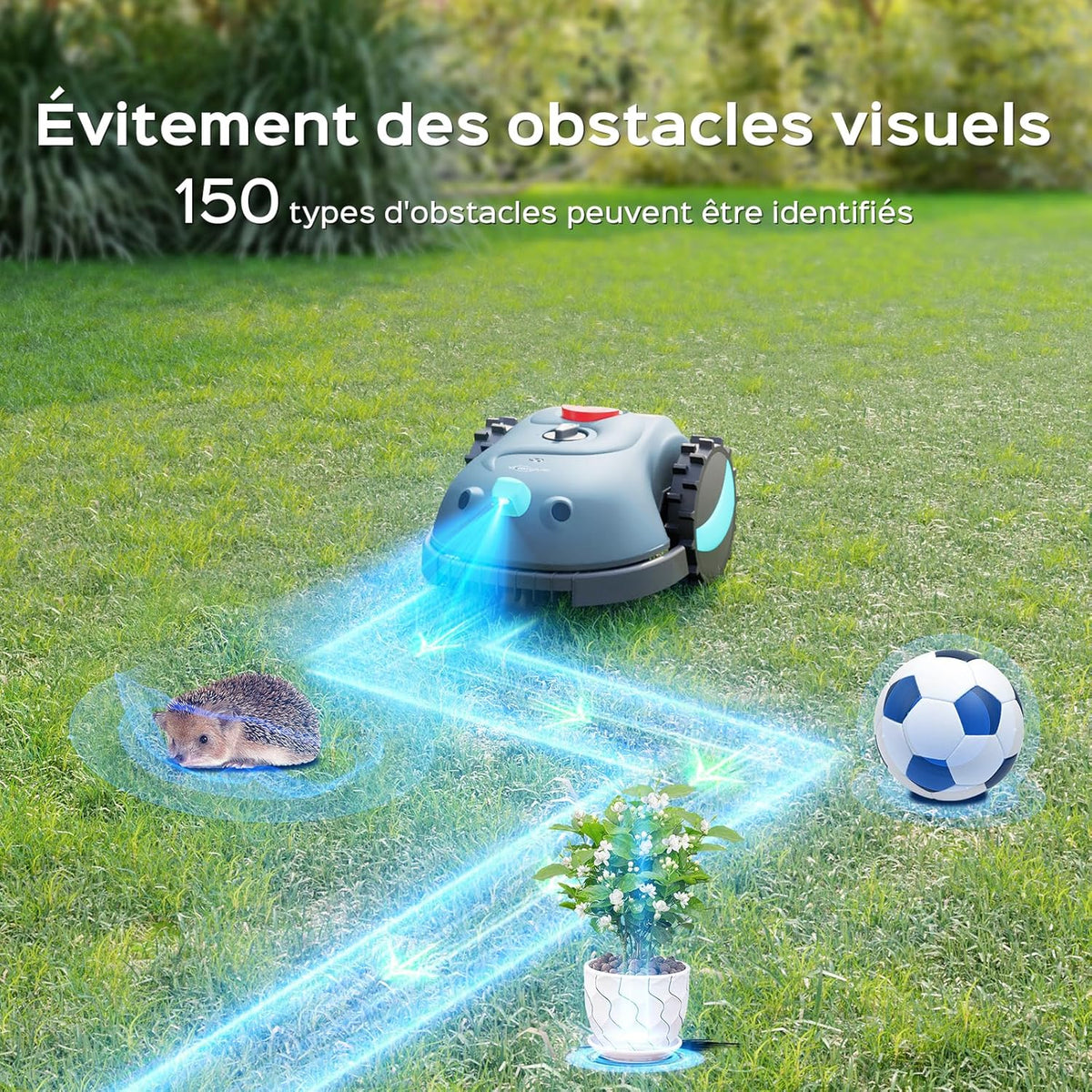 YARDCARE V100 Cordless Robotic Lawnmower with Peripheral, Vision Navigation, Obstacle Avoidance (150 Types), Robotic Lawnmower with 4 Ah Battery, Spare Blade
