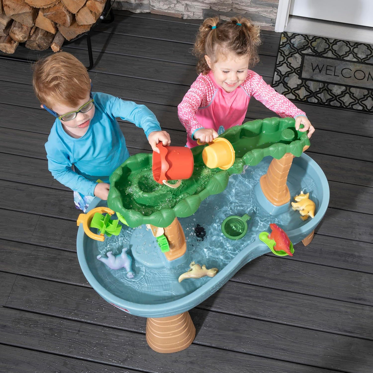 Rain Shower Splash Water Table with 13 Accessories - Blue & Green | Water Play Table | Garden Activity Table, Water Activity Table | Outdoor Water Table