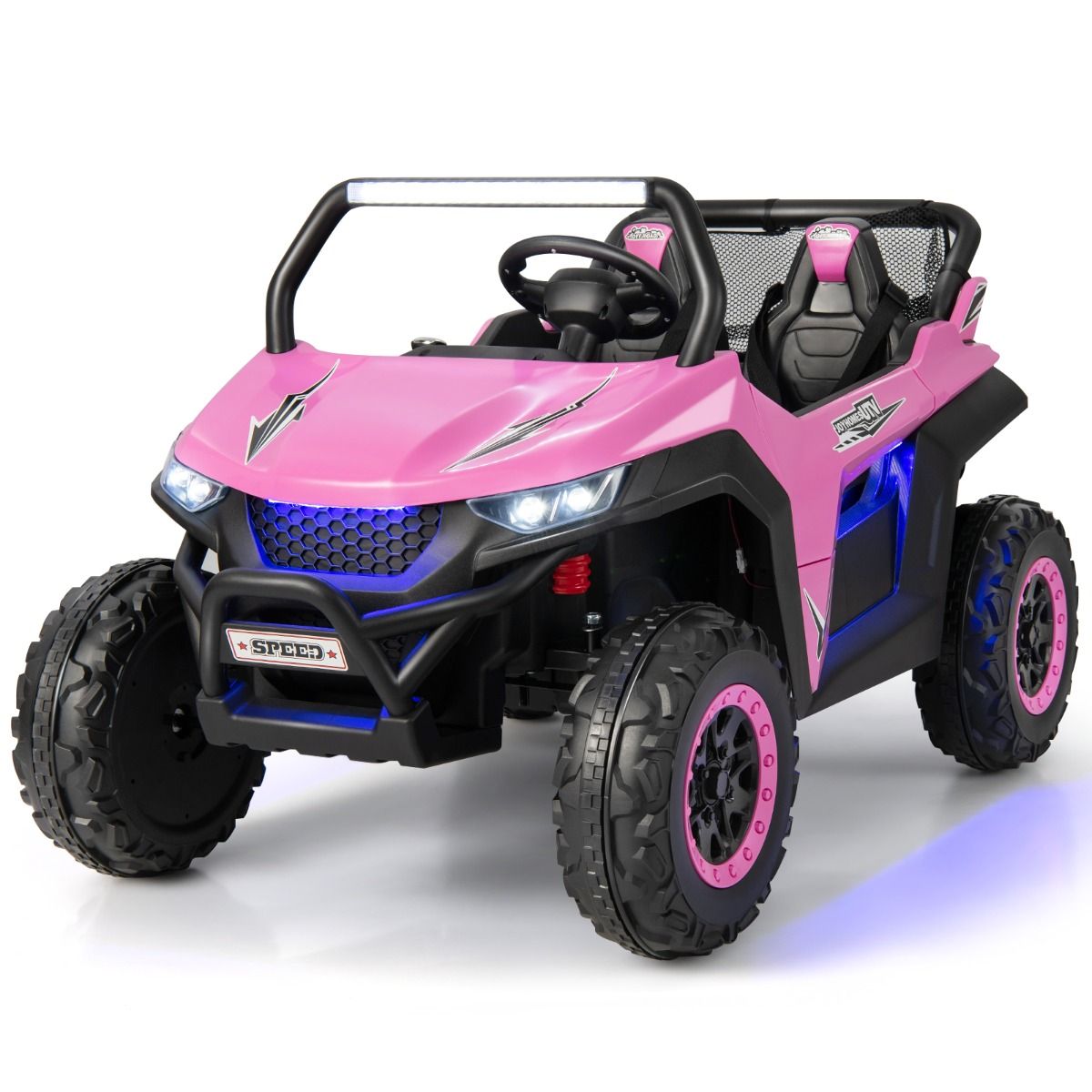 12V Electric Ride-On Car for Children Ages 3-8, 2 Speeds, Spring Suspension, 59KG Load Capacity, 118x74x71CM, Black/Pink/Red