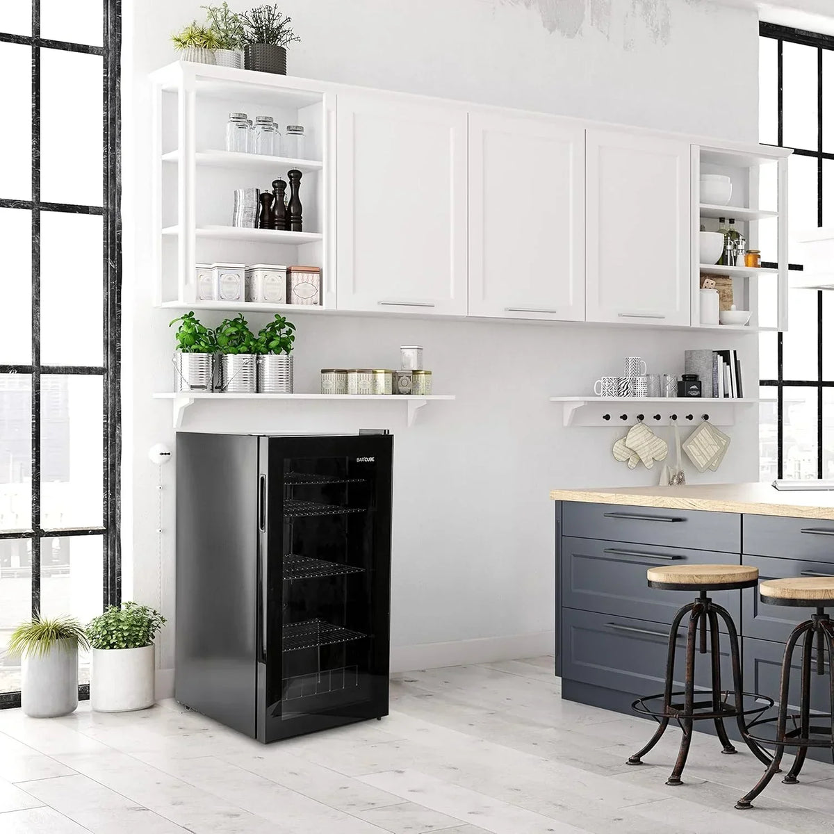 °CUBES Getr?nkekühlschrank 90L mit Glastür & 4 variablen Ablagen | Kompakter Flaschenkühlschrank, perfekt für zu Hause, Büro, Partys & Gastro |