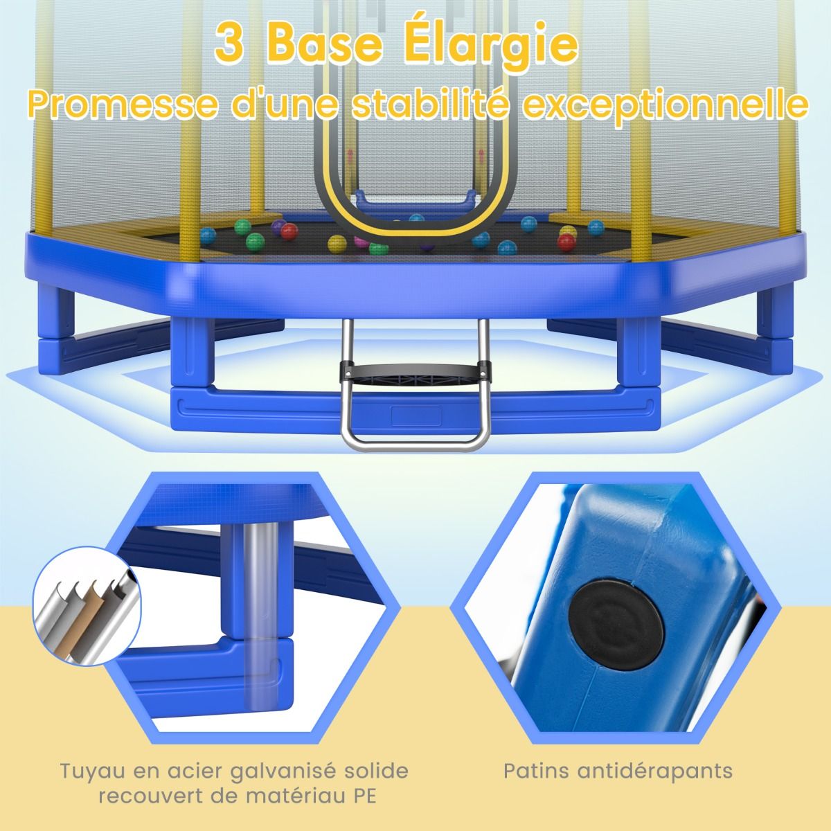 Outdoor Trampoline ? 223cm with Slide & Ladder with Safety Net, 2 U-Shaped Doors, Load Capacity 270kg for 2-3 Children Aged 3+, Blue/Green