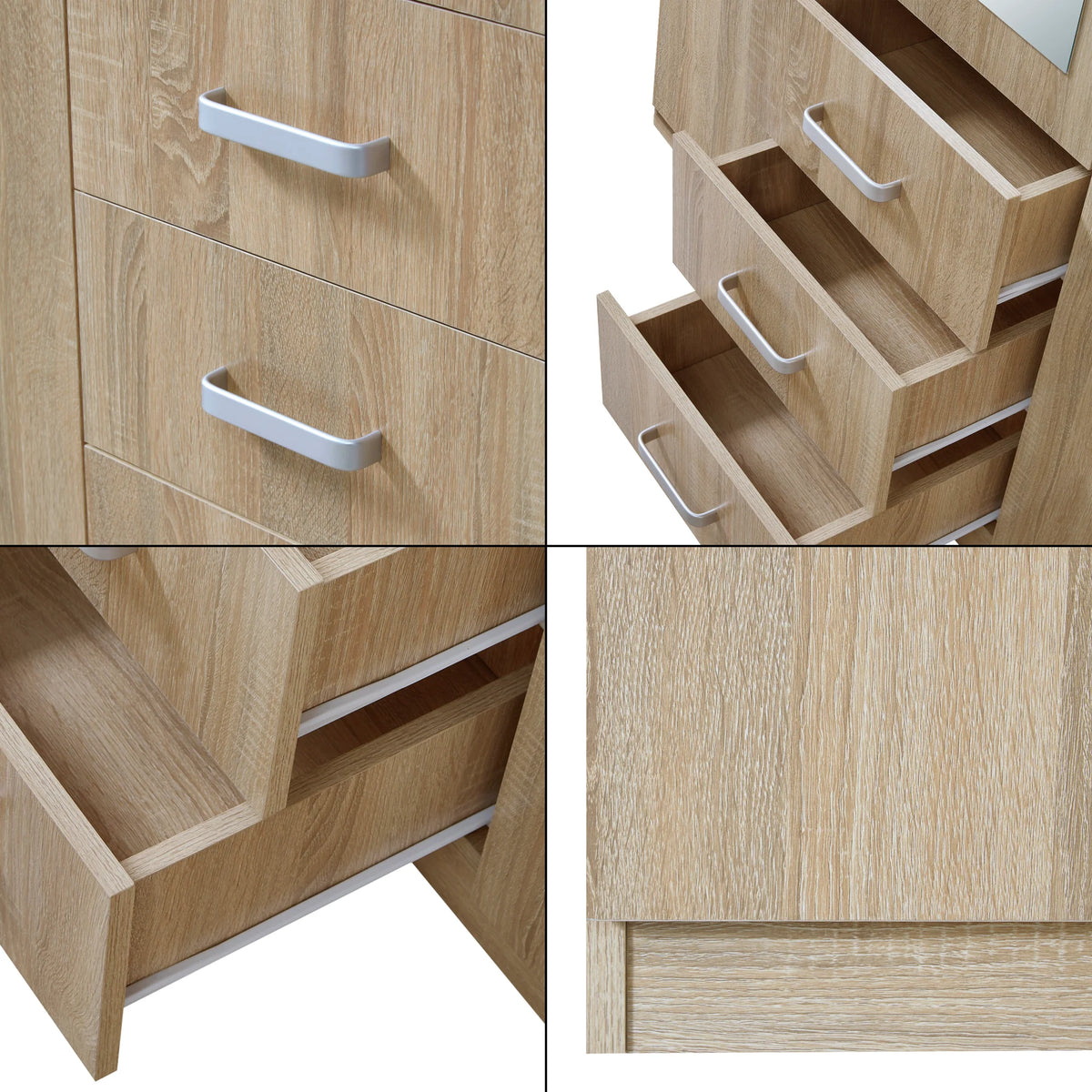 Modern wardrobe bedroom cabinet, timeless storage unit, 5 shelves, 3 drawers + mirror, MDF, 176 x 120 x 52 cm, Sonoma oak effect, 03_0006369