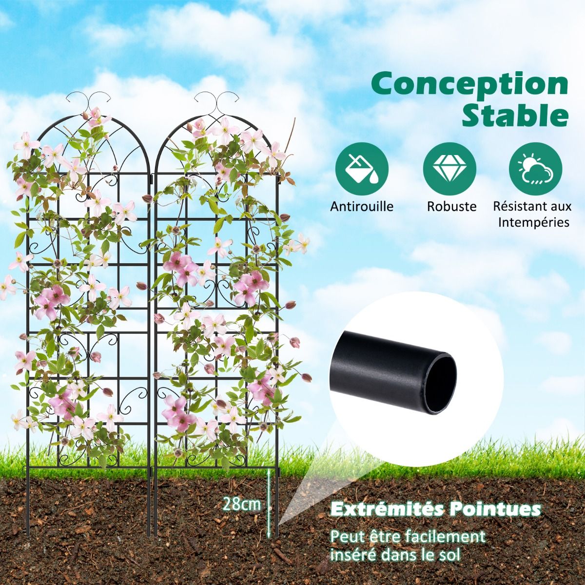 Set of 4 Metal Garden Trellis 180 x 50 cm Decorative Fence for Climbing Plants Rustproof Flower Grid for Garden Courtyard Patio Black -