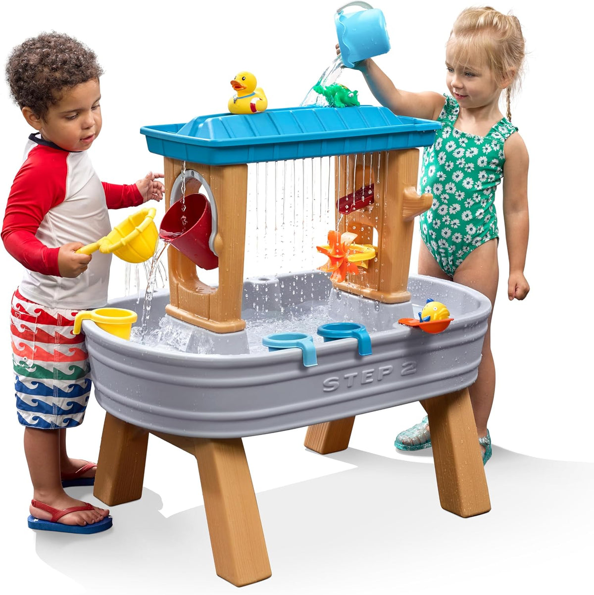 Rain Shower Splash Water Table with 13 Accessories - Blue & Green | Water Play Table | Garden Activity Table, Water Activity Table | Outdoor Water Table