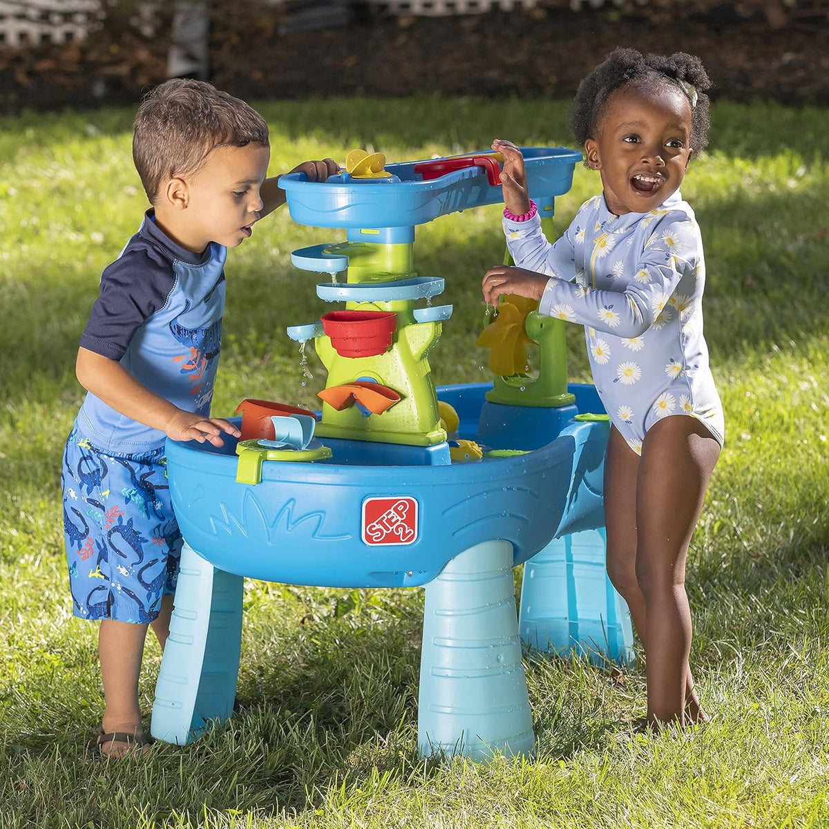 Rain Shower Splash Water Table with 13 Accessories - Blue & Green | Water Play Table | Garden Activity Table, Water Activity Table | Outdoor Water Table