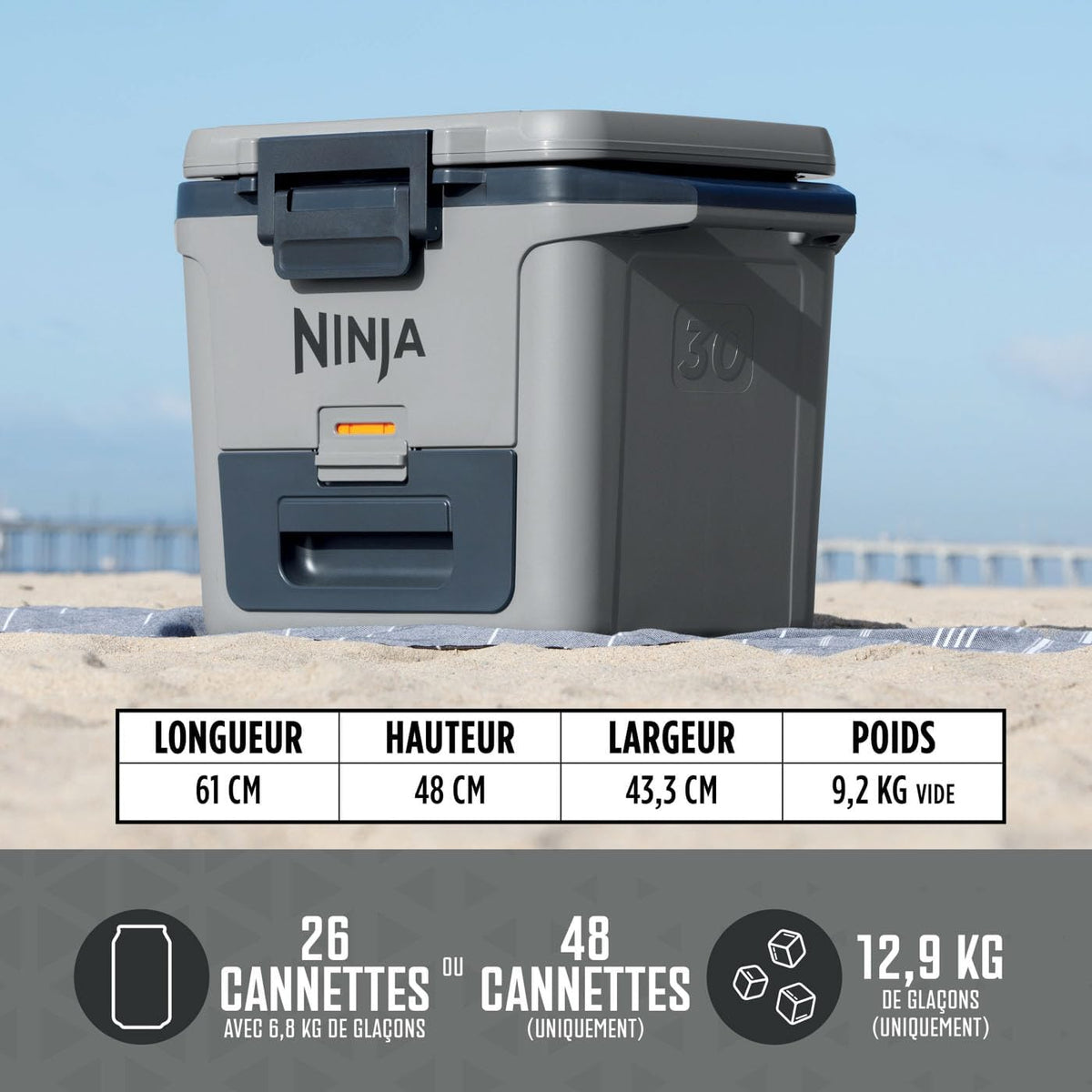 Ninja FrostVault Hard Cooler, High-Quality Ice Keeper, Keeps Ice Cold for Up to Days, Built-in Dry Storage Drawer at Refrigerator Temperature