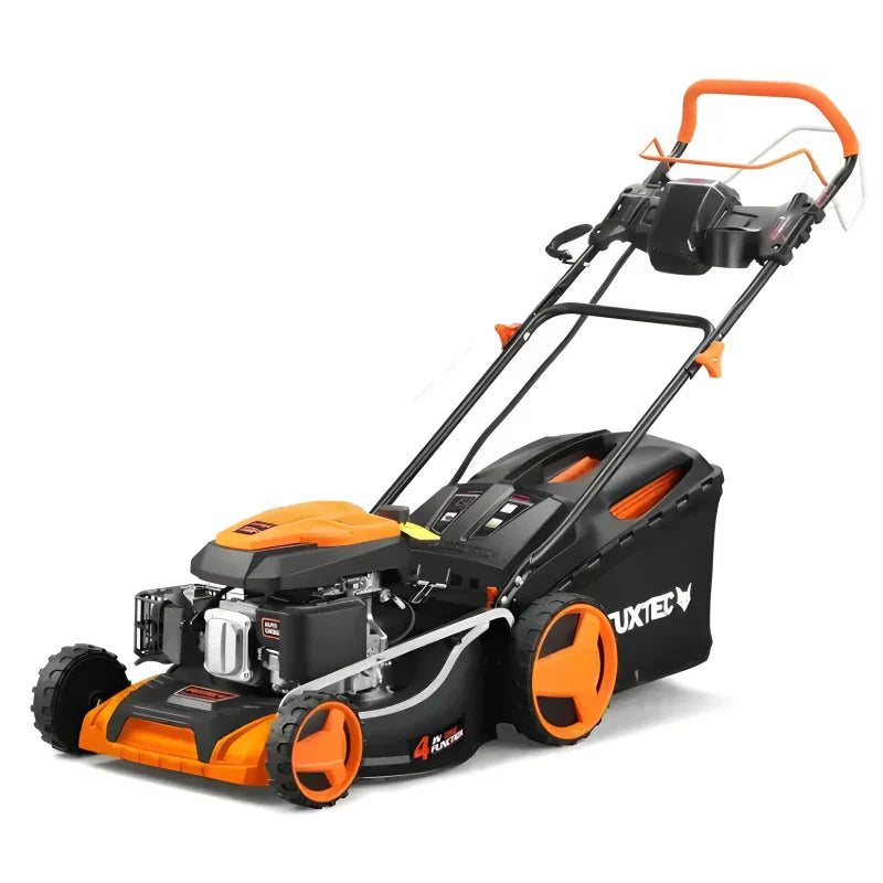 Self-propelled petrol lawnmower with electric start, 196 cm cutting width, 51 cm cutting width - 6 HP, 60 L capacity.