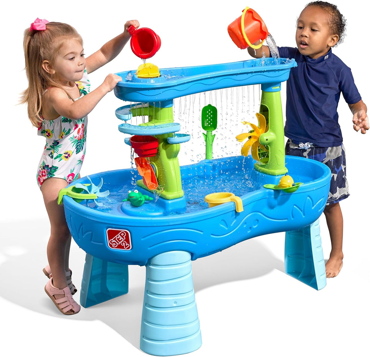 Rain Shower Splash Water Table with 13 Accessories - Blue & Green | Water Play Table | Garden Activity Table, Water Activity Table | Outdoor Water Table
