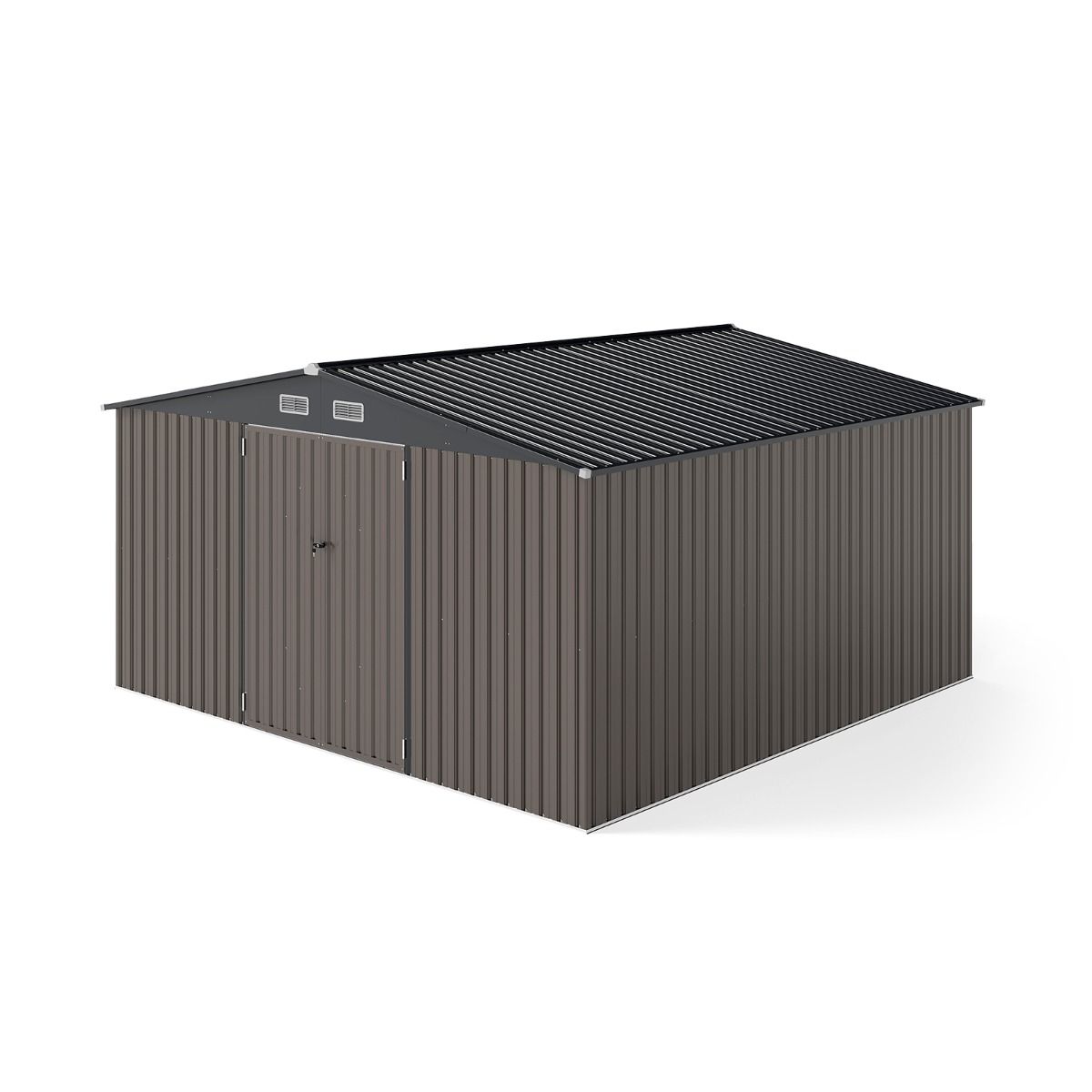 Large Outdoor Storage Shed/Tool Shed with Sloping Roof Design, Lockable Doors with Keys, 4 Ventilation Vents, 350x350x198cm, Grey