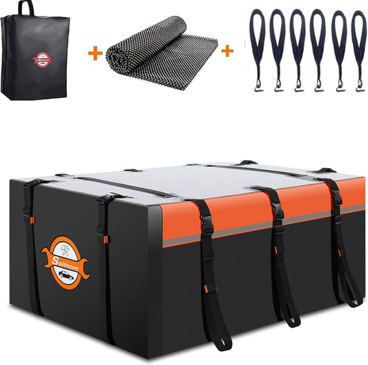 Sailnovo 0.6 m3 Soft Roof Box with Anti-Slip Mat + 6 Door Hooks, Waterproof PVC Roof Bag for Cars with/without Roof Rack, Black