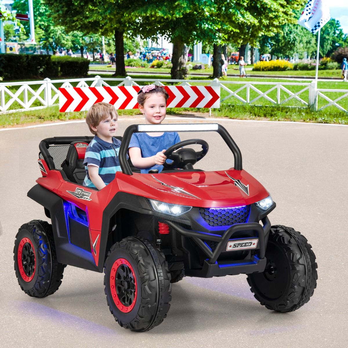 12V Electric Ride-On Car for Children Ages 3-8, 2 Speeds, Spring Suspension, 59KG Load Capacity, 118x74x71CM, Black/Pink/Red